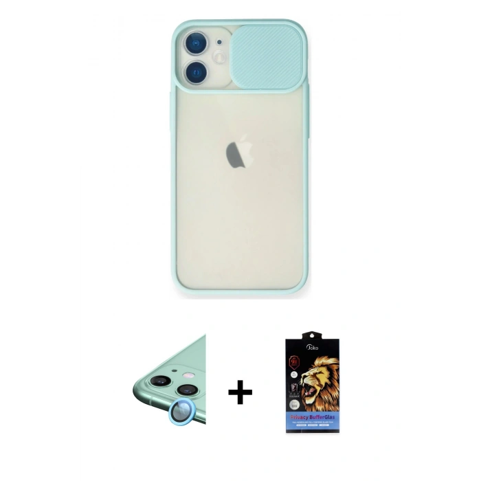 MARSİLYAN™- iPhone 11 Kılıf Vadi Çizgi - Siyah Buffer Hayalet Cam Ekran Koruyucu + Raze Metal Kamera Lens - MI