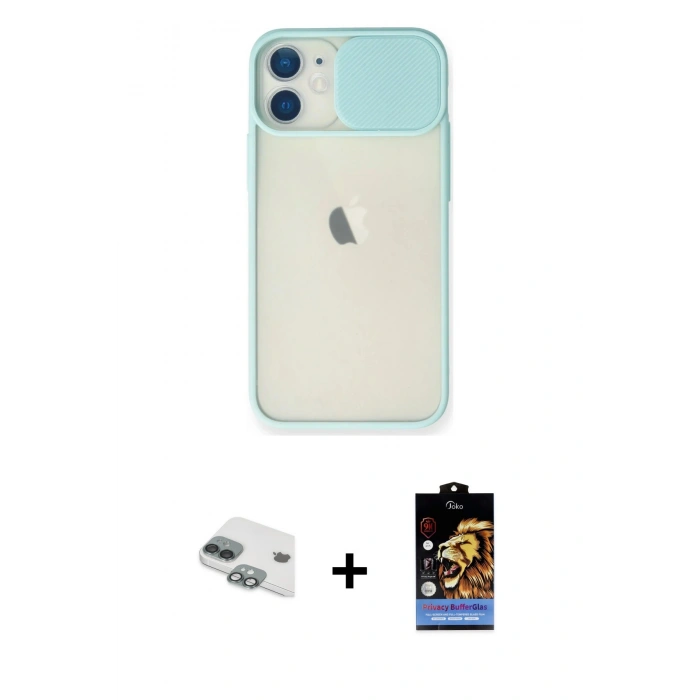 MARSİLYAN™- iPhone 11 Kılıf Vadi Çizgi - Siyah Buffer Hayalet Cam Ekran Koruyucu + Pers Alüminyum Kamera Lens - YL