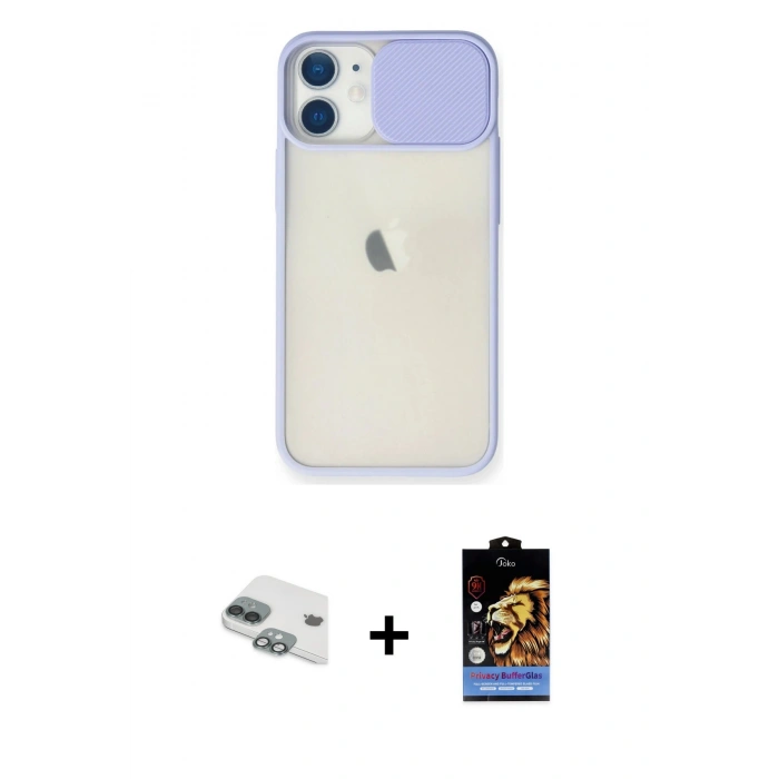MARSİLYAN™- iPhone 11 Kılıf Vadi Çizgi - Siyah Buffer Hayalet Cam Ekran Koruyucu + Pers Alüminyum Kamera Lens - YL