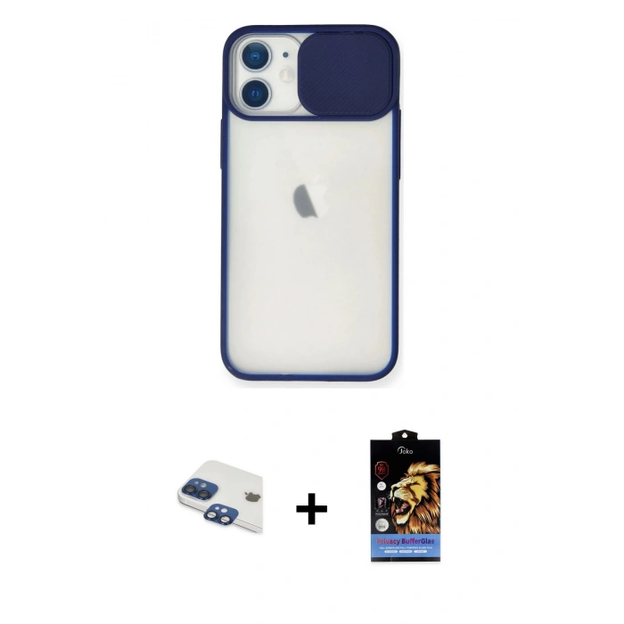 MARSİLYAN™- iPhone 11 Kılıf Vadi Çizgi - Siyah Buffer Hayalet Cam Ekran Koruyucu + Pers Alüminyum Kamera Lens - LT