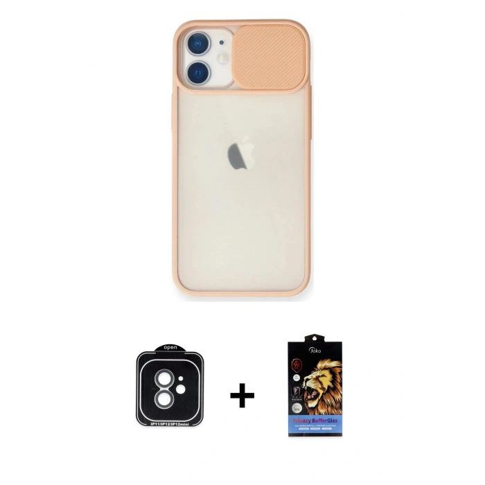 MARSİLYAN™- iPhone 11 Kılıf Vadi Çizgi - Siyah Buffer Hayalet Cam Ekran Koruyucu + PVD Metal Kamera Lens - YL