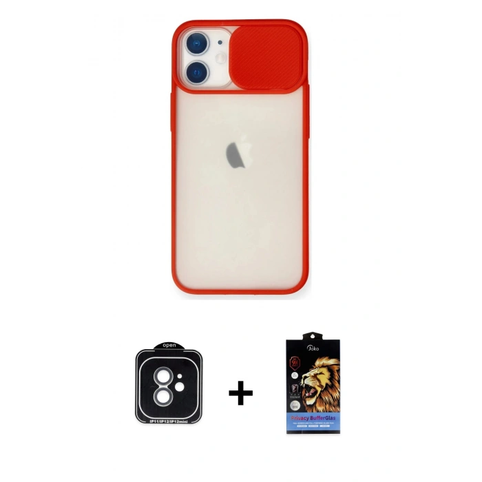 MARSİLYAN™- iPhone 11 Kılıf Vadi Çizgi - Siyah Buffer Hayalet Cam Ekran Koruyucu + PVD Metal Kamera Lens - YL