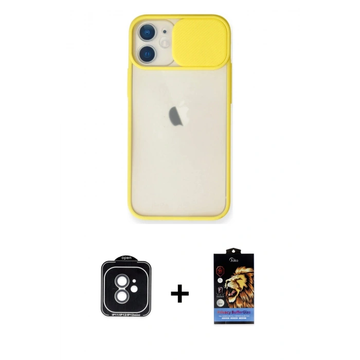 MARSİLYAN™- iPhone 11 Kılıf Vadi Çizgi - Siyah Buffer Hayalet Cam Ekran Koruyucu + PVD Metal Kamera Lens - YL