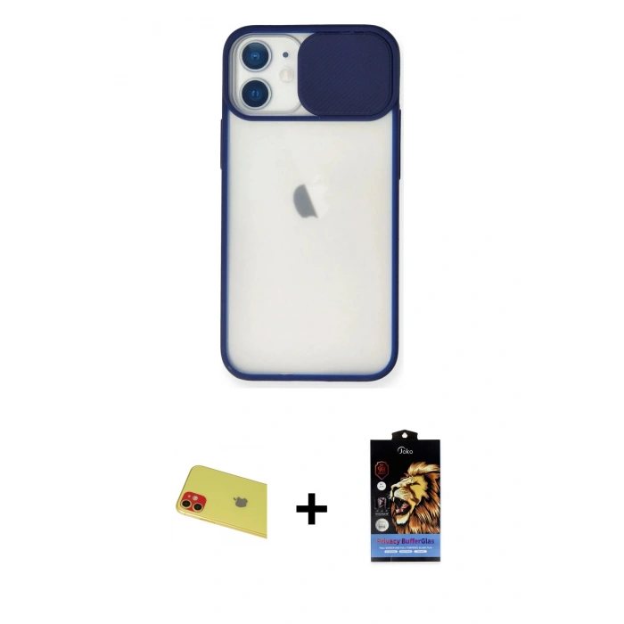 MARSİLYAN™- iPhone 11 Kılıf Vadi Çizgi - Siyah Buffer Hayalet Cam Ekran Koruyucu + Rainbow Kamera Lens Koruma Cam - KI