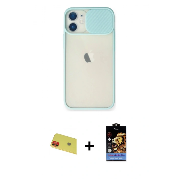 MARSİLYAN™- iPhone 11 Kılıf Vadi Çizgi - Siyah Buffer Hayalet Cam Ekran Koruyucu + Rainbow Kamera Lens Koruma Cam - KI