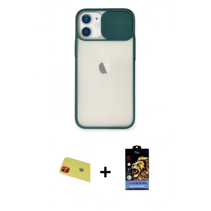 MARSİLYAN™- iPhone 11 Kılıf Vadi Çizgi - Siyah Buffer Hayalet Cam Ekran Koruyucu + Rainbow Kamera Lens Koruma Cam - KI