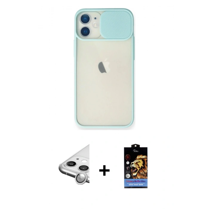 MARSİLYAN™- iPhone 11 Kılıf Vadi Çizgi - Siyah Buffer Hayalet Cam Ekran Koruyucu + Raze Metal Kamera Lens - GS