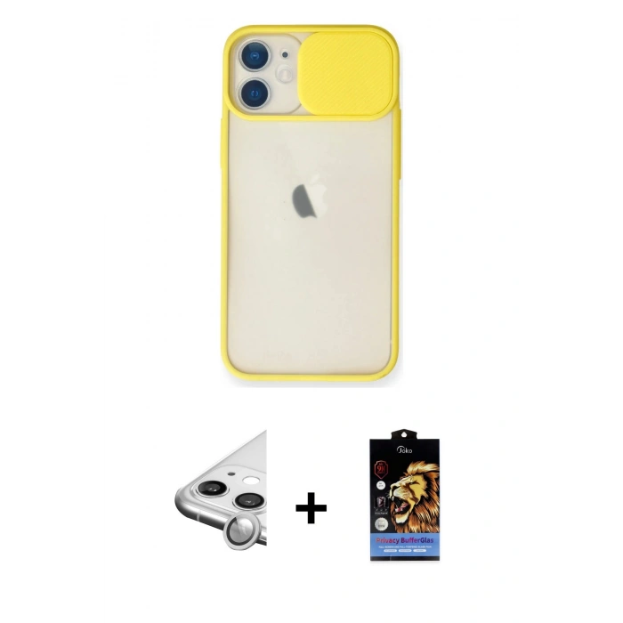 MARSİLYAN™- iPhone 11 Kılıf Vadi Çizgi - Siyah Buffer Hayalet Cam Ekran Koruyucu + Raze Metal Kamera Lens - GS