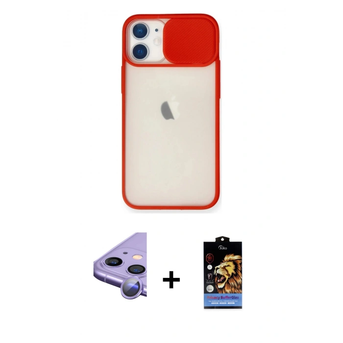 MARSİLYAN™- iPhone 11 Kılıf Vadi Çizgi - Siyah Buffer Hayalet Cam Ekran Koruyucu + Raze Metal Kamera Lens - MR