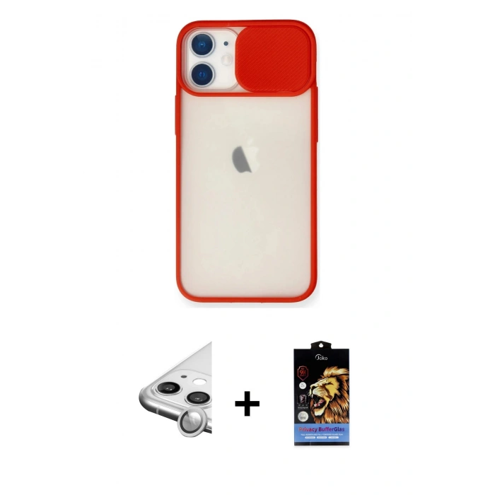 MARSİLYAN™- iPhone 11 Kılıf Vadi Çizgi - Siyah Buffer Hayalet Cam Ekran Koruyucu + Raze Metal Kamera Lens - GS