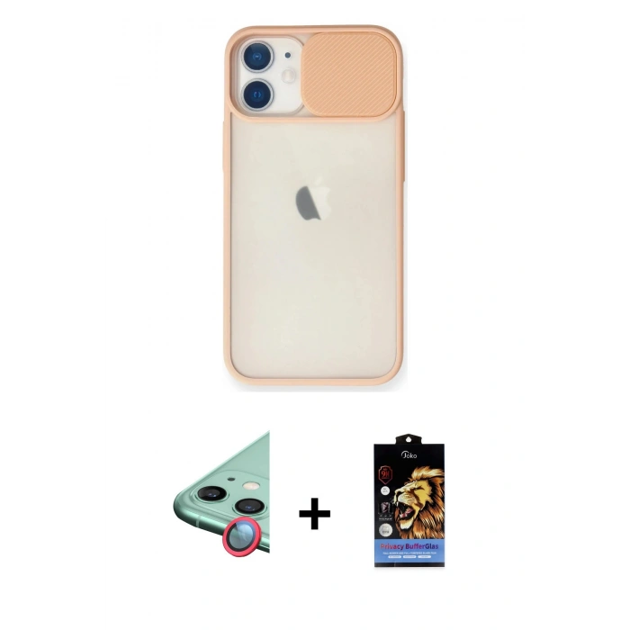 MARSİLYAN™- iPhone 11 Kılıf Vadi Çizgi - Siyah Buffer Hayalet Cam Ekran Koruyucu + Raze Metal Kamera Lens - KI