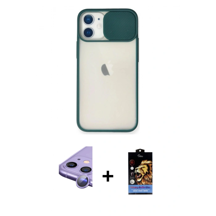 MARSİLYAN™- iPhone 11 Kılıf Vadi Çizgi - Siyah Buffer Hayalet Cam Ekran Koruyucu + Raze Metal Kamera Lens - MR