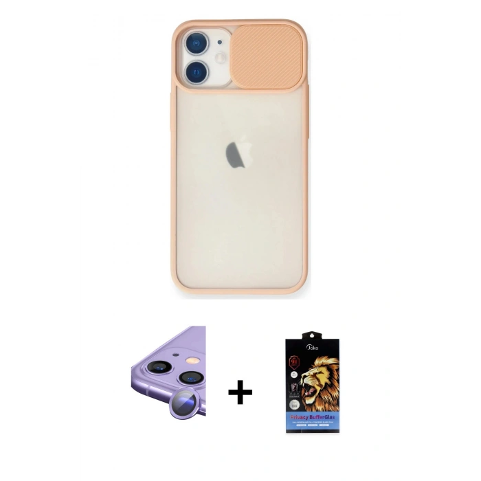 MARSİLYAN™- iPhone 11 Kılıf Vadi Çizgi - Siyah Buffer Hayalet Cam Ekran Koruyucu + Raze Metal Kamera Lens - MR