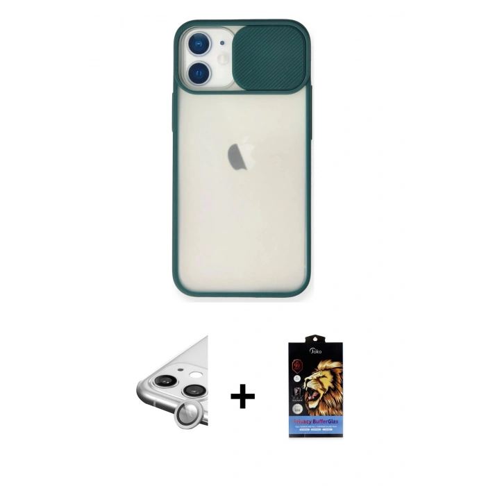 MARSİLYAN™- iPhone 11 Kılıf Vadi Çizgi - Siyah Buffer Hayalet Cam Ekran Koruyucu + Raze Metal Kamera Lens - GS