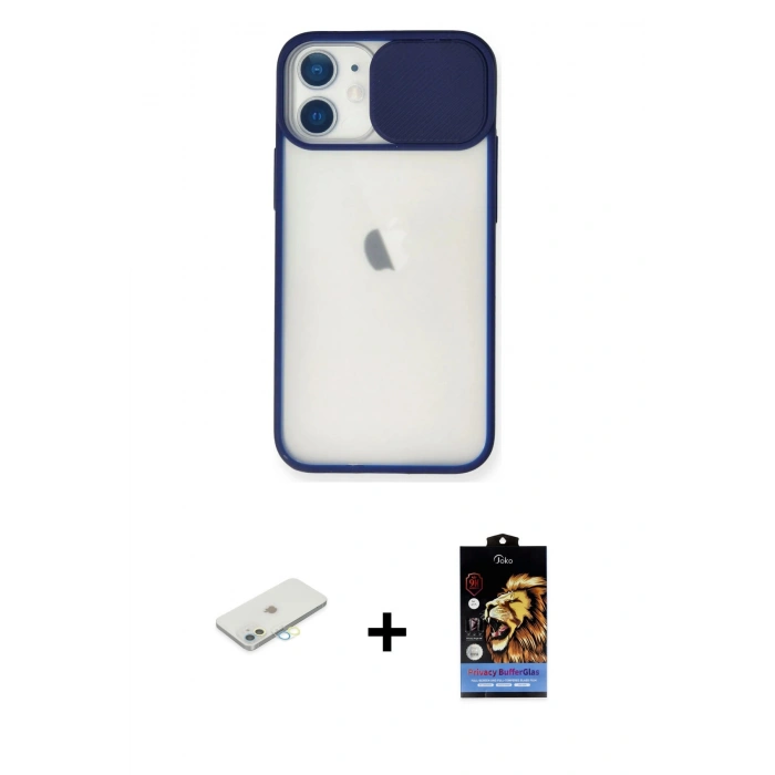 MARSİLYAN™- iPhone 11 Kılıf Vadi Çizgi - Siyah Buffer Hayalet Cam Ekran Koruyucu + Renkli Kamera Lens Koruma Cam - SI