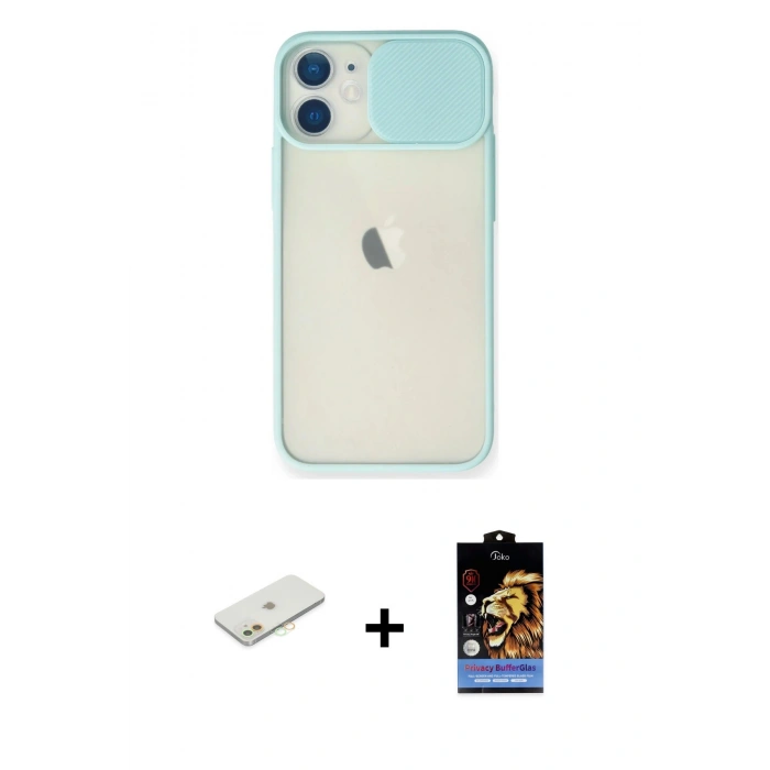 MARSİLYAN™- iPhone 11 Kılıf Vadi Çizgi - Siyah Buffer Hayalet Cam Ekran Koruyucu + Renkli Kamera Lens Koruma Cam - TU