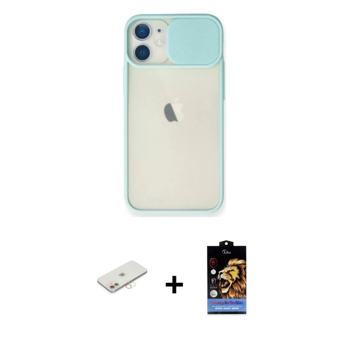 MARSİLYAN™- iPhone 11 Kılıf Vadi Çizgi - Siyah Buffer Hayalet Cam Ekran Koruyucu + Renkli Kamera Lens Koruma Cam - YL
