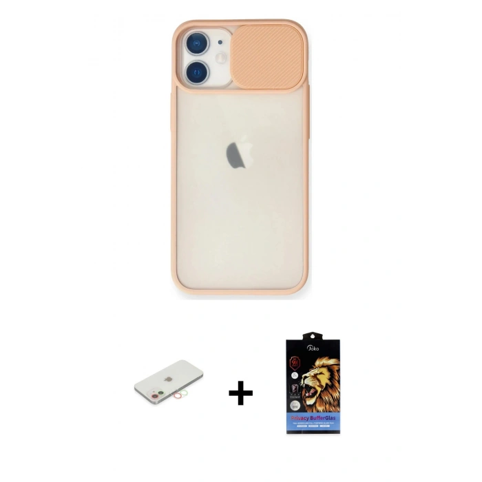 MARSİLYAN™- iPhone 11 Kılıf Vadi Çizgi - Siyah Buffer Hayalet Cam Ekran Koruyucu + Renkli Kamera Lens Koruma Cam - YL