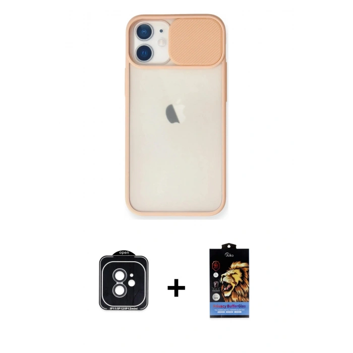MARSİLYAN™- iPhone 11 Kılıf Vadi Çizgi - Siyah Buffer Hayalet Cam Ekran Koruyucu + PVD Metal Kamera Lens - SH