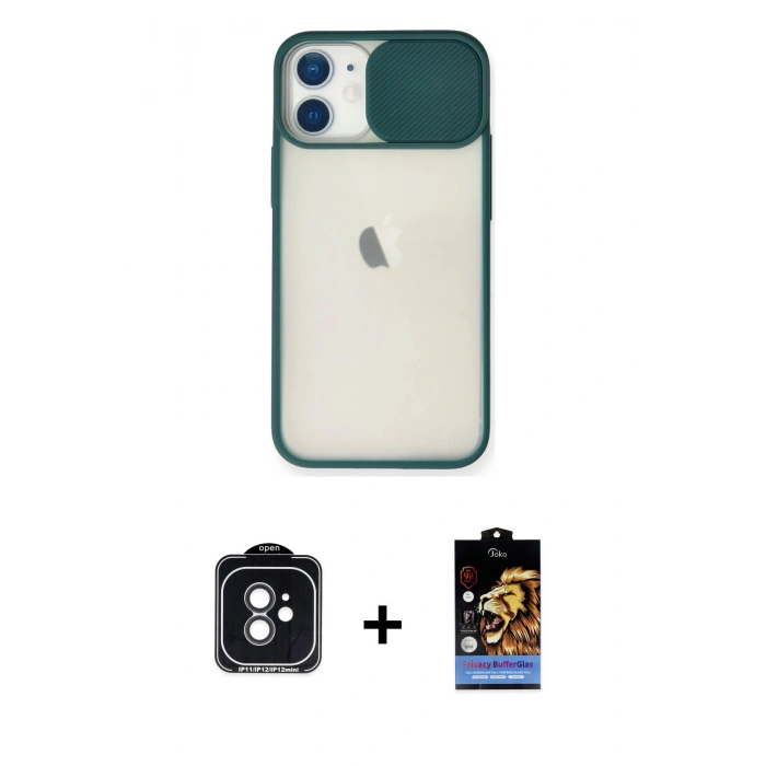 MARSİLYAN™- iPhone 11 Kılıf Vadi Çizgi - Siyah Buffer Hayalet Cam Ekran Koruyucu + PVD Metal Kamera Lens - SH