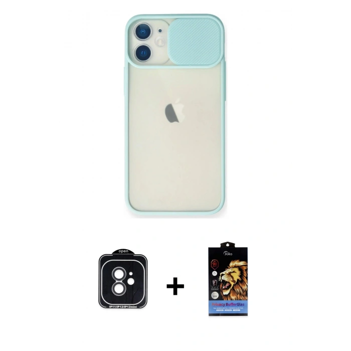 MARSİLYAN™- iPhone 11 Kılıf Vadi Çizgi - Siyah Buffer Hayalet Cam Ekran Koruyucu + PVD Metal Kamera Lens - SH