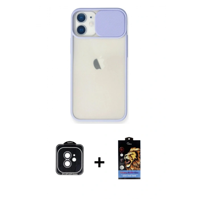 MARSİLYAN™- iPhone 11 Kılıf Vadi Çizgi - Siyah Buffer Hayalet Cam Ekran Koruyucu + PVD Metal Kamera Lens - SH
