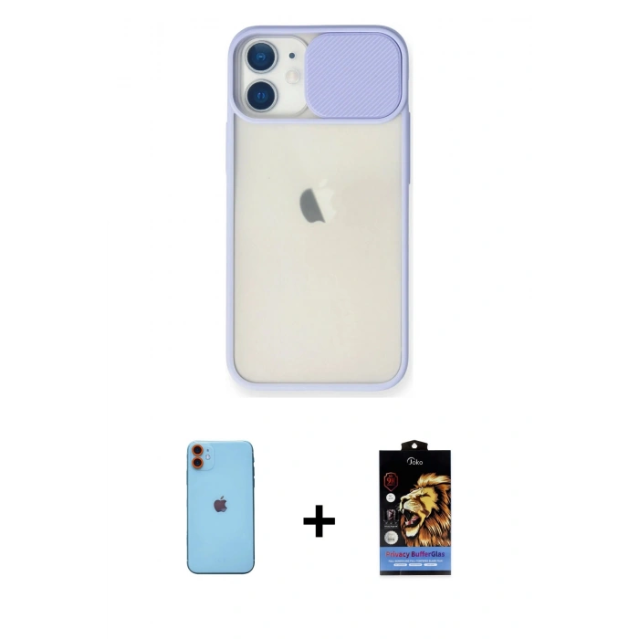 MARSİLYAN™- iPhone 11 Kılıf Vadi Çizgi - Siyah Buffer Hayalet Cam Ekran Koruyucu + Turuncu Neon Fosforlu Kamera Lens