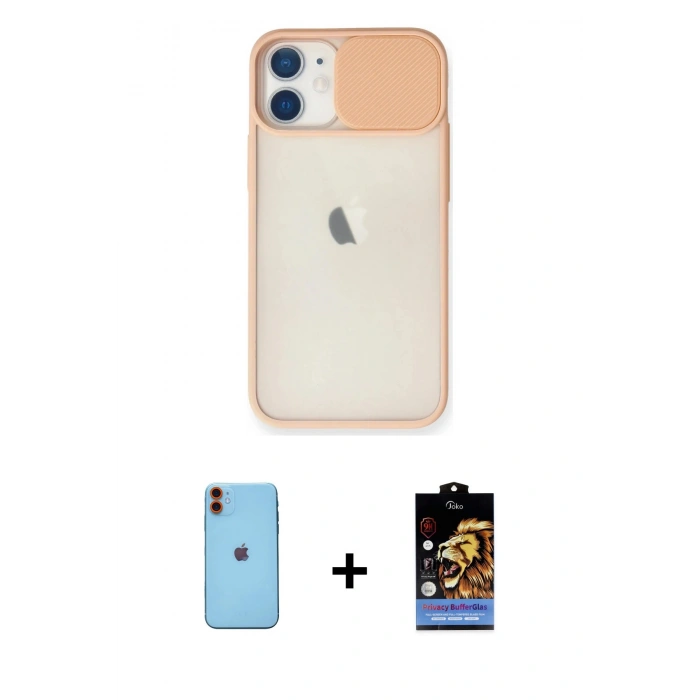 MARSİLYAN™- iPhone 11 Kılıf Vadi Çizgi - Siyah Buffer Hayalet Cam Ekran Koruyucu + Turuncu Neon Fosforlu Kamera Lens