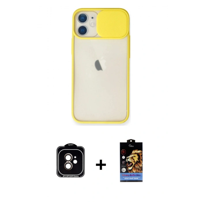 MARSİLYAN™- iPhone 11 Kılıf Vadi Çizgi - Siyah Buffer Hayalet Cam Ekran Koruyucu + PVD Metal Kamera Lens - TU