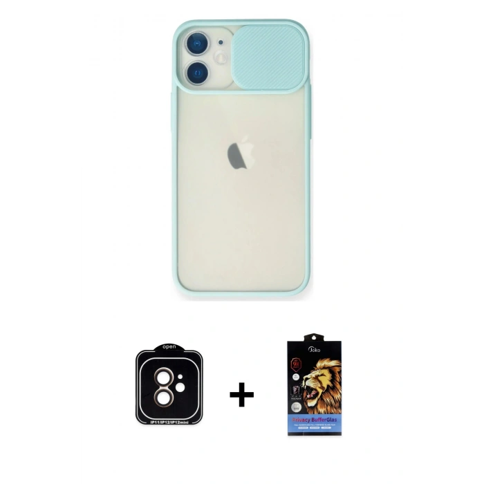 MARSİLYAN™- iPhone 11 Kılıf Vadi Çizgi - Siyah Buffer Hayalet Cam Ekran Koruyucu + PVD Metal Kamera Lens - TU