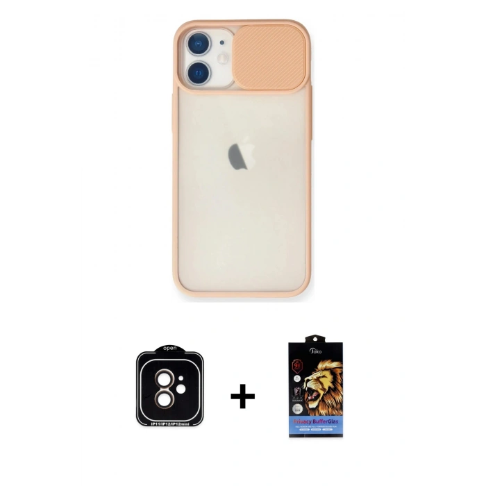 MARSİLYAN™- iPhone 11 Kılıf Vadi Çizgi - Siyah Buffer Hayalet Cam Ekran Koruyucu + PVD Metal Kamera Lens - TU