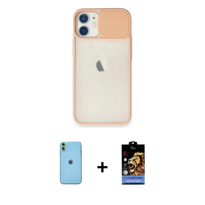 MARSİLYAN™- iPhone 11 Kılıf Vadi Çizgi - Siyah Buffer Hayalet Cam Ekran Koruyucu + Neon Fosforlu Kamera Lens - YL