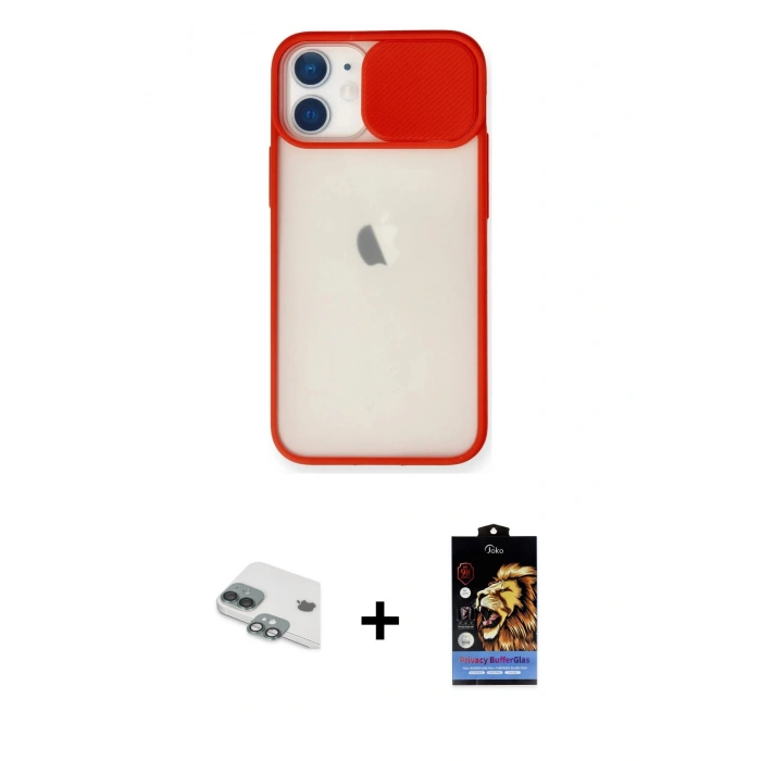 MARSİLYAN™- iPhone 11 Kılıf Vadi Çizgi - Siyah Buffer Hayalet Cam Ekran Koruyucu + Pers Alüminyum Kamera Lens - YL
