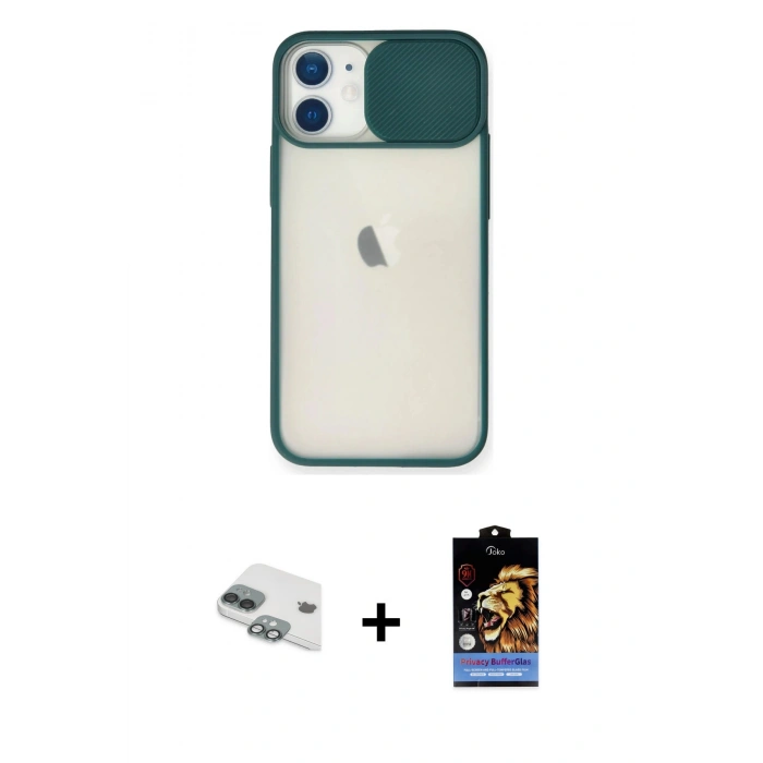 MARSİLYAN™- iPhone 11 Kılıf Vadi Çizgi - Siyah Buffer Hayalet Cam Ekran Koruyucu + Pers Alüminyum Kamera Lens - YL