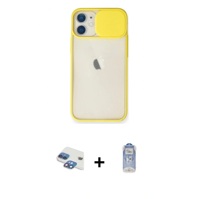 MARSİLYAN™- iPhone 11 Kılıf Vadi Çizgi - Siyah Joko Magic 5D Cam + Pers Alüminyum Kamera Lens - GI
