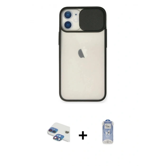 MARSİLYAN™- iPhone 11 Kılıf Vadi Çizgi - Siyah Joko Magic 5D Cam + Pers Alüminyum Kamera Lens - GI