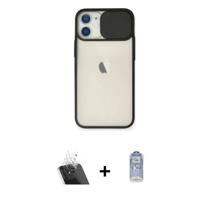 MARSİLYAN™- iPhone 11 Kılıf Vadi Çizgi - Siyah Joko Magic 5D Cam + Kamera Lens Koruma Cam - SF