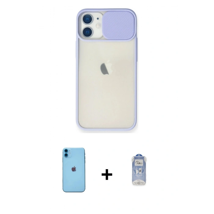MARSİLYAN™- iPhone 11 Kılıf Vadi Çizgi - Siyah Joko Magic 5D Cam + Neon Fosforlu Kamera Lens - MI
