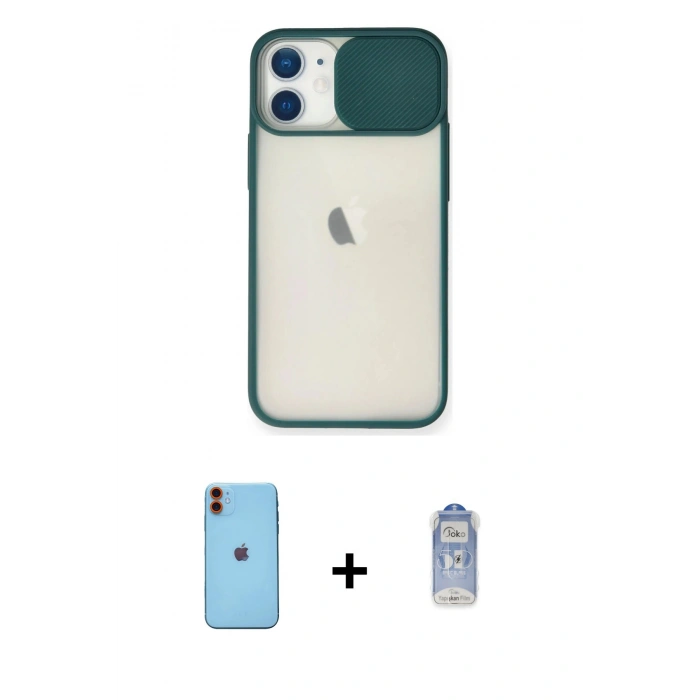 MARSİLYAN™- iPhone 11 Kılıf Vadi Çizgi - Siyah Joko Magic 5D Cam + Neon Fosforlu Kamera Lens - TU