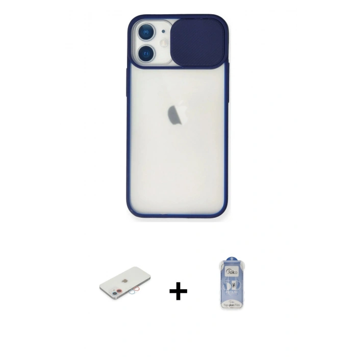 MARSİLYAN™- iPhone 11 Kılıf Vadi Çizgi - Siyah Joko Magic 5D Cam + Pembe Renkli Kamera Lens Koruma Cam