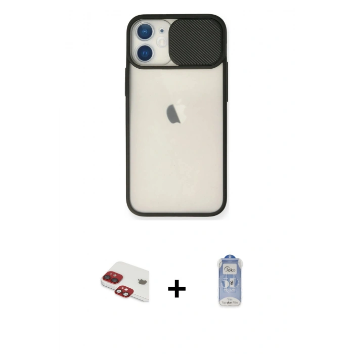 MARSİLYAN™- iPhone 11 Kılıf Vadi Çizgi - Siyah Joko Magic 5D Cam + Pers Alüminyum Kamera Lens - KI