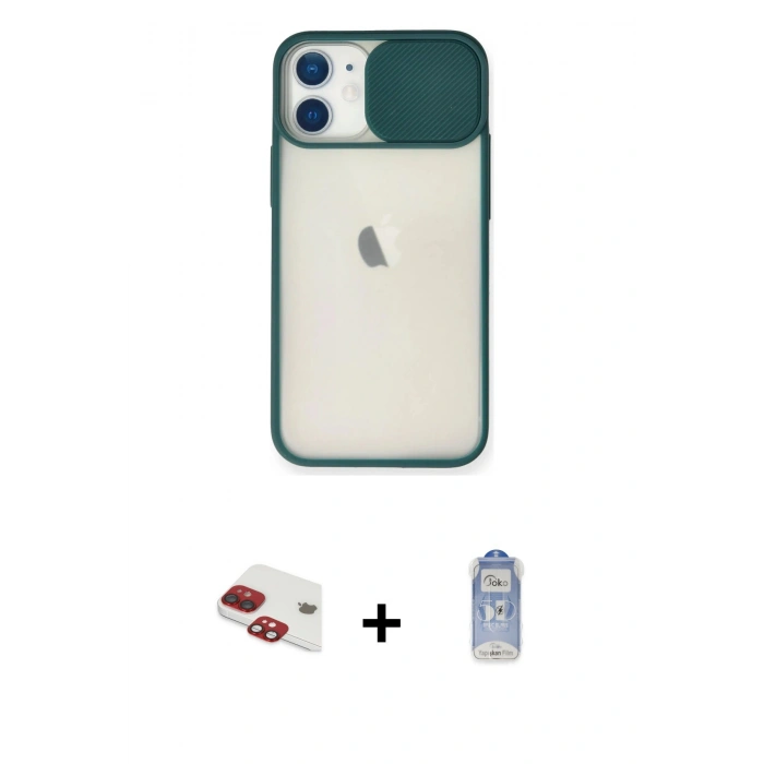 MARSİLYAN™- iPhone 11 Kılıf Vadi Çizgi - Siyah Joko Magic 5D Cam + Pers Alüminyum Kamera Lens - KI