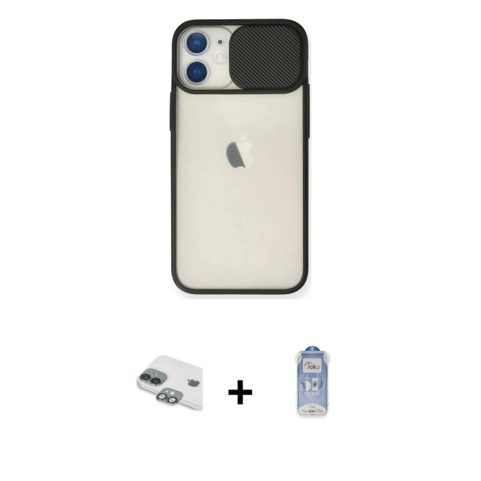 MARSİLYAN™- iPhone 11 Kılıf Vadi Çizgi - Siyah Joko Magic 5D Cam + Pers Alüminyum Kamera Lens - YL