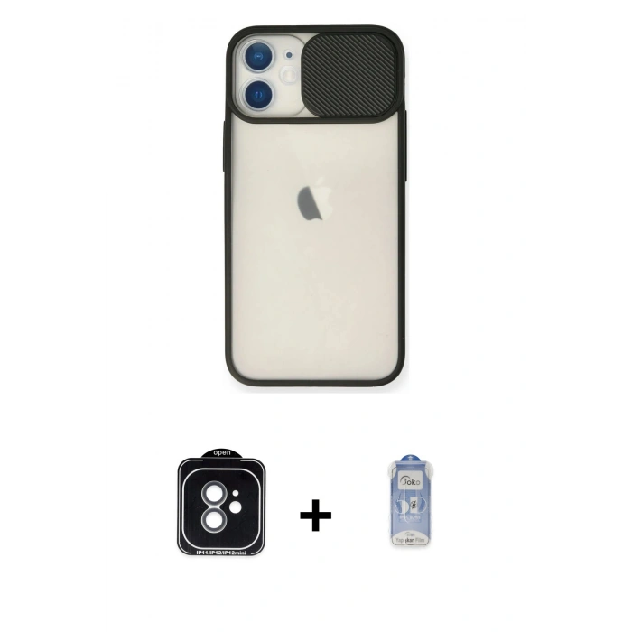 MARSİLYAN™- iPhone 11 Kılıf Vadi Çizgi - Siyah Joko Magic 5D Cam + PVD Metal Kamera Lens - YL