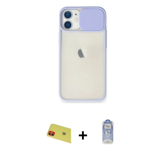 MARSİLYAN™- iPhone 11 Kılıf Vadi Çizgi - Siyah Joko Magic 5D Cam + Rainbow Kamera Lens Koruma Cam - KI