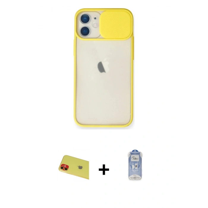 MARSİLYAN™- iPhone 11 Kılıf Vadi Çizgi - Siyah Joko Magic 5D Cam + Rainbow Kamera Lens Koruma Cam - KI
