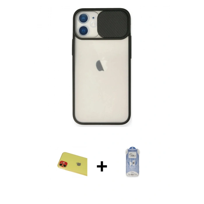 MARSİLYAN™- iPhone 11 Kılıf Vadi Çizgi - Siyah Joko Magic 5D Cam + Rainbow Kamera Lens Koruma Cam - KI