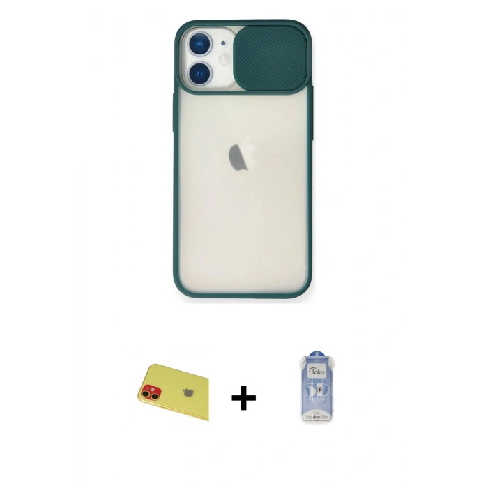 MARSİLYAN™- iPhone 11 Kılıf Vadi Çizgi - Siyah Joko Magic 5D Cam + Rainbow Kamera Lens Koruma Cam - KI