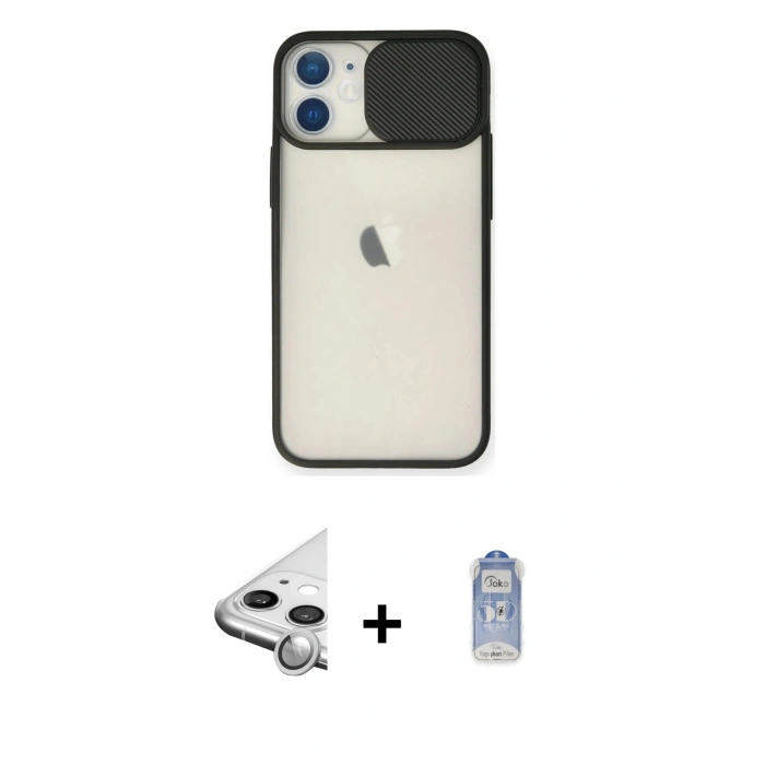 MARSİLYAN™- iPhone 11 Kılıf Vadi Çizgi - Siyah Joko Magic 5D Cam + Raze Metal Kamera Lens - GS
