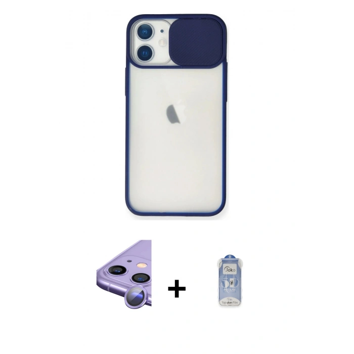 MARSİLYAN™- iPhone 11 Kılıf Vadi Çizgi - Siyah Joko Magic 5D Cam + Raze Metal Kamera Lens - MR